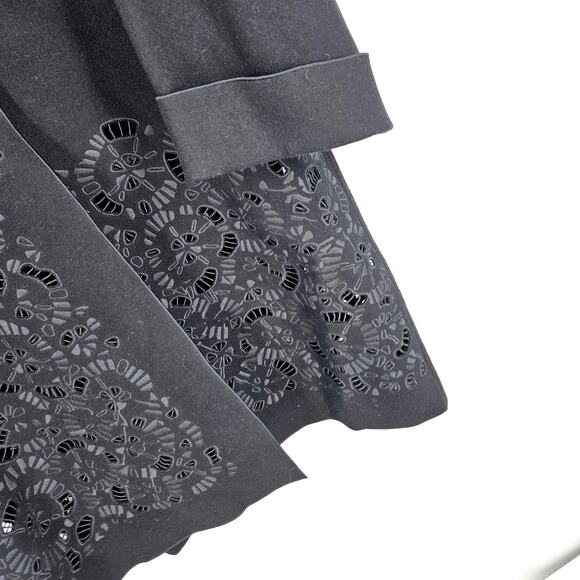 Lafayette 148 Overcoat Jacket Black Wool Cut Out Embroidered Button Front Size L - Picture 2 of 7